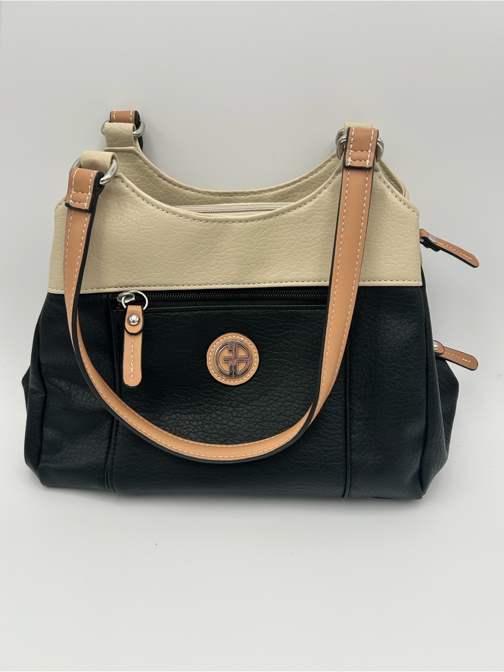 Giani Bernini Black and Cream Pebbled 4-Poster Tote